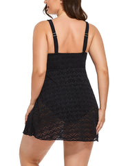 Emoswimsuit - Black Crochet Side Slit V-Neck Swimdress