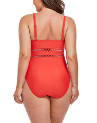 Emoswimsuit - Red Lattice Plunge One Piece Swimsuit