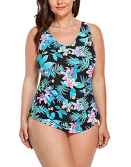 Emoswimsuit - Pink Floral Sarong Front One Piece Swimsuit