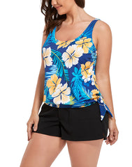 Emoswimsuit - Yellow Flower Side Tie Blouson Tankini with Cargo Swim Short