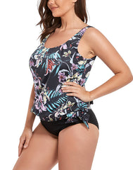 Emoswimsuit - Pink Flower Side Tie Blouson Tankini Set