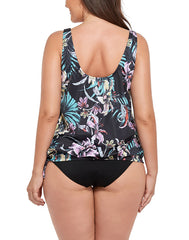 Emoswimsuit - Pink Flower Side Tie Blouson Tankini Set