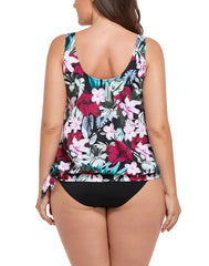 Emoswimsuit - Wine Pink Flower Side Tie Blouson Tankini Top