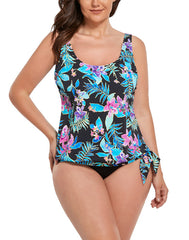 Emoswimsuit - Neon Tropical Side Tie Blouson Tankini Top