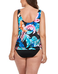 Emoswimsuit - Palm Print Side Tie Blouson Tankini Set