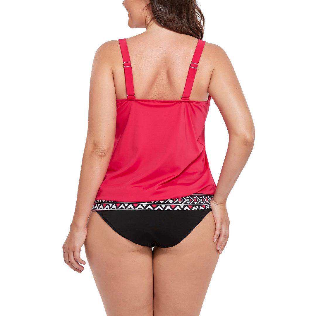 Emoswimsuit - Red Loop Strap Blouson Tankini Top