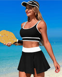 Emoswimsuit - High Waisted Bikini Sets Tummy Control Swim Skirt Two Piece Swim Suit Tummy Control Color Block Bathing Suit
