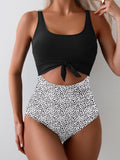 Emoswimsuit - Women's One Piece Swimsuit Tummy Control Slimming Bathing Suit Cutout Tie Knot Swimwear