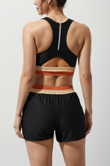 Emoswimsuit - Black Colorblock Zipper Back Sporty Bikini Top with Boy Short Set
