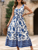 V Neck Print Sleeveless Maxi Dress_CWDMD02827