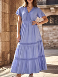 V Neck Ruffle Sleeve Flowy Maxi Dress_CWDMD02885