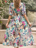 V Neck Cinched Waist Maxi Dress_CWDMD02904