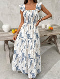 Leaf Print Ruffle Tiered Maxi Dress_CWDMD02916
