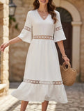 V Neck Hollow Short Sleeve Dress_CWDMD02941