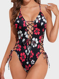 Emoswim - Women Sexy Lace Up One Piece Swimsuit Deep Plunge V Neck High Cut Bathing Suits