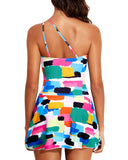 Emoswimsuit - Women One Piece Swim Dress One Shoulder Swimsuit with Skirt