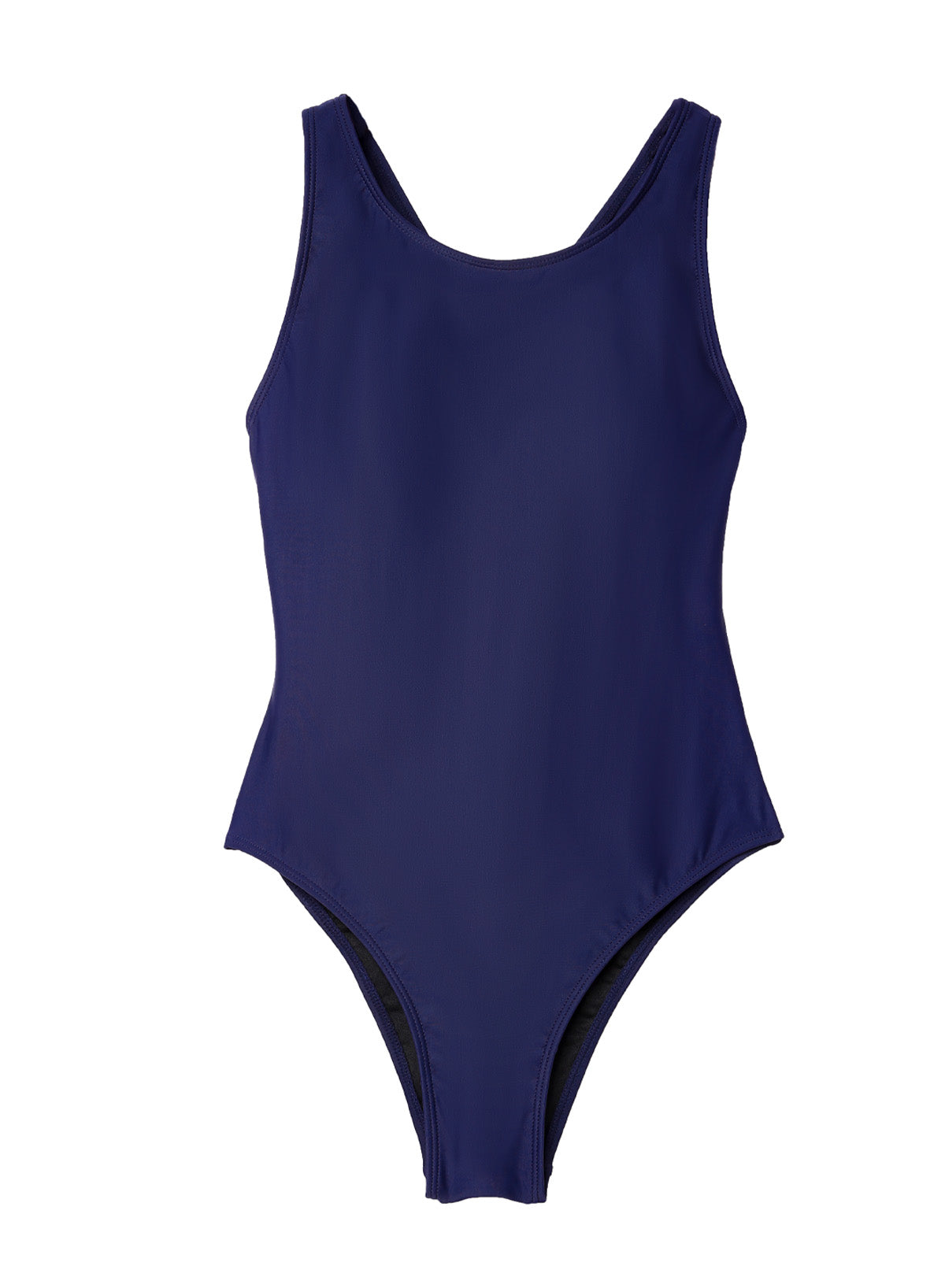 Emoswimsuit - Blue Simple Solid Color Round Neck One Piece Swimsuit