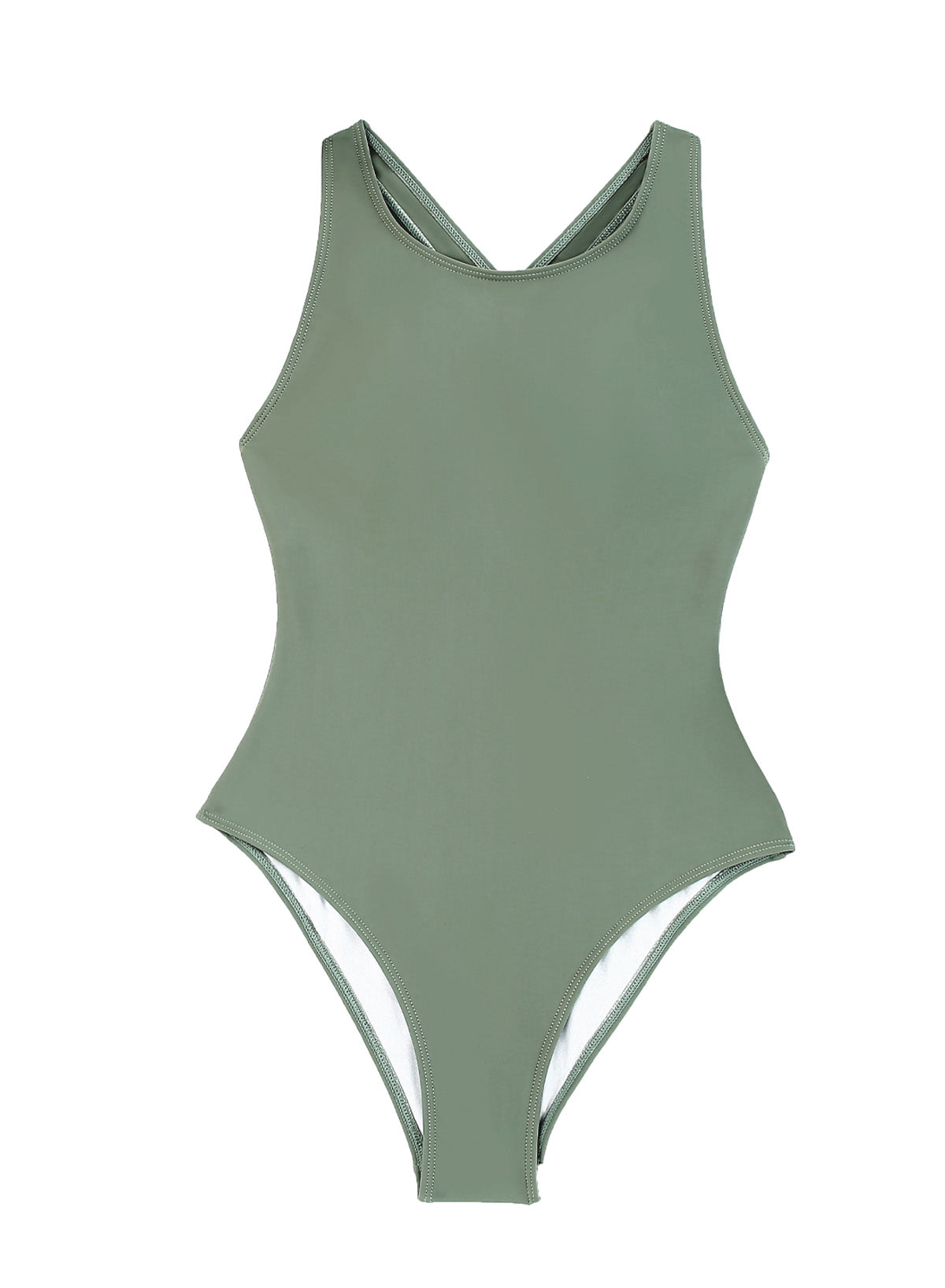 Emoswimsuit - Blue Simple Solid Color Round Neck One Piece Swimsuit