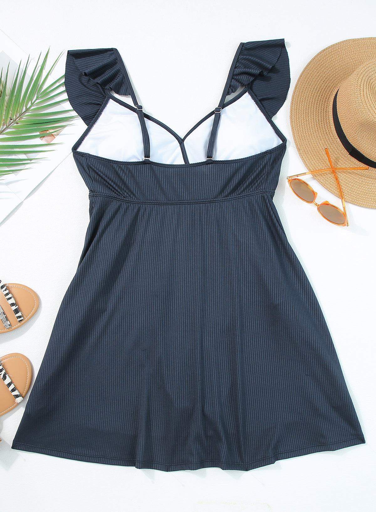 Emoswimsuit - Black Solid Color Low Collar Sexy V Neck One Piece Swimsuit