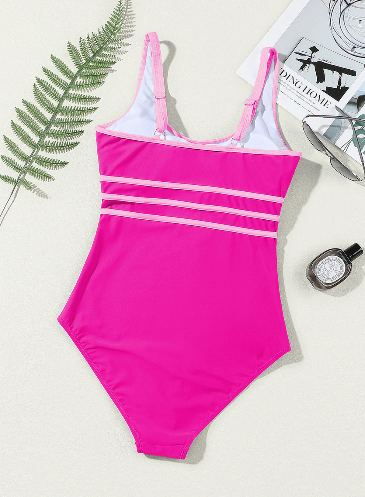 Emoswimsuit - Pink Striped Halter Backless Round Neck One Piece Swimsuit