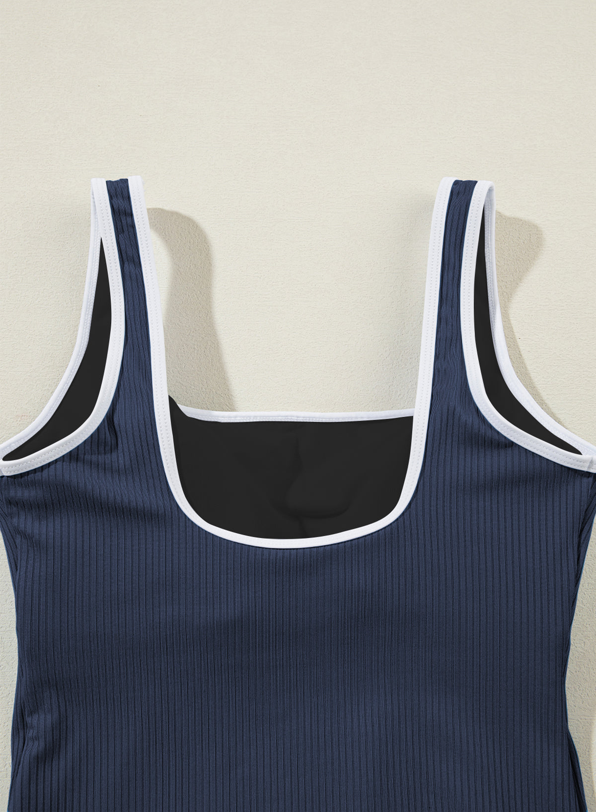 Emoswimsuit - Black Slim Sleeveless Color Block Round Neck One Piece Swimsuit