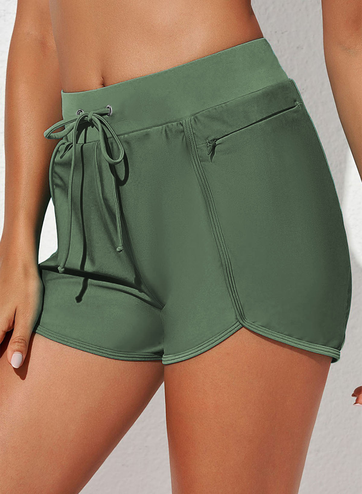 Emoswimsuit - Grey Sports Solid Color Pockets Conservative Swim Short