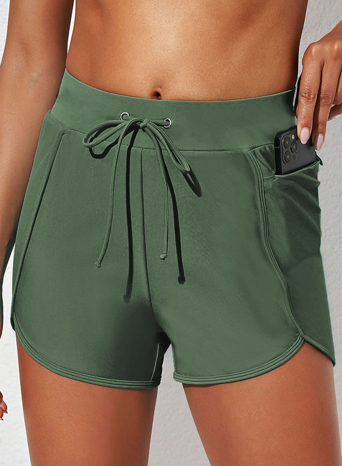 Emoswimsuit - Grey Sports Solid Color Pockets Conservative Swim Short