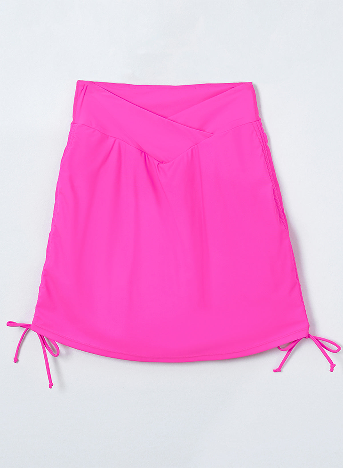 Emoswimsuit - Solid Color High Waist Pleated Skirt With Tie Swim Short