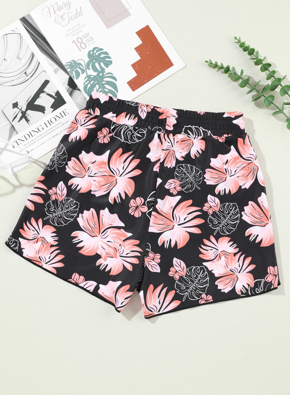 Emoswimsuit - Floral Print Simple High Waist Swim Short