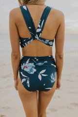 Emoswimsuit - High-Waist V-Neck Sexy	Floral Blue Bikini Set