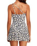 Emoswimsuit - Women One Piece Swim Dress One Shoulder Swimsuit with Skirt