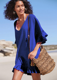 Emoswimsuit - V Neck Solid Color Cover Up