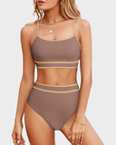 Emoswimsuit - Sporty Colorblock Ribbed High-Waisted Bikini Set