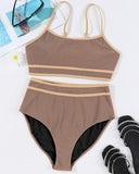 Emoswimsuit - Sporty Colorblock Ribbed High-Waisted Bikini Set