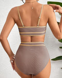 Emoswimsuit - Sporty Colorblock Ribbed High-Waisted Bikini Set