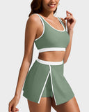 Emoswimsuit - Sporty Color Block Side Slit Skirted Bikini Set