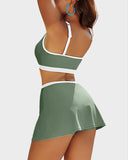 Emoswimsuit - Sporty Color Block Side Slit Skirted Bikini Set