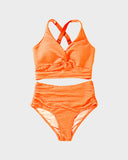 Emoswimsuit - Textured Knot-Front High-Waisted Bikini Set