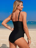 Emoswim - Women's One Piece Swimsuit V Neck Cutout Slimming Trendy Beach Swimwear