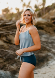Emoswimsuit - Tie Front Blouson Swim Tankini In Navy Blue