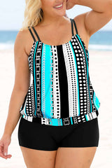 Emoswimsuit - Plus Size Geometric Print Cyan Tankini Set
