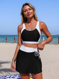 Emoswim - Womens Two Piece Tankini Swimsuits Padded Strappy Sports Bra Yoga Tops Swim Side Slit Skirted Swimsuit Swim Skort Set