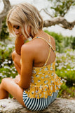 Emoswim - Peplum Tankini Swim In Mustard Daisy