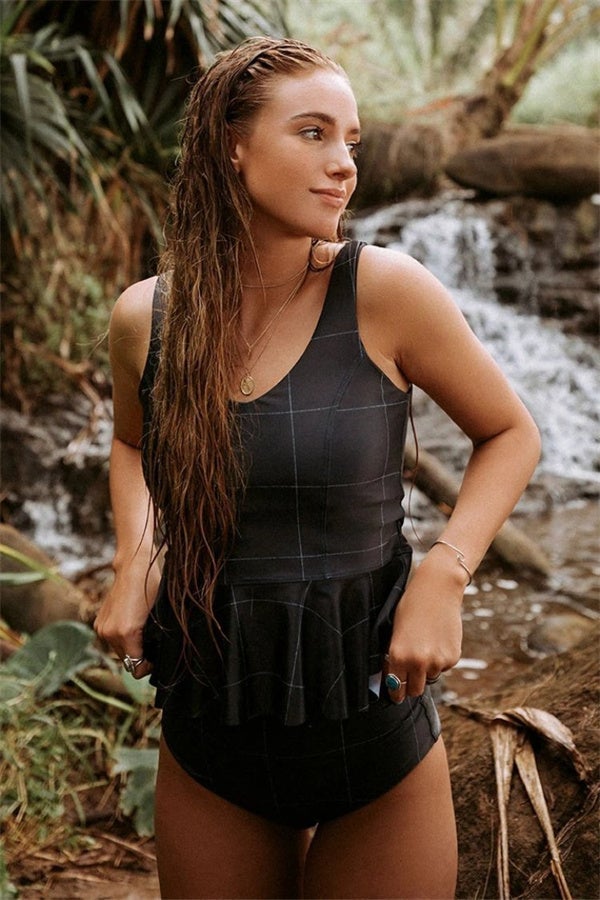 Emoswimsuit - Black Plaid U-Neck Tankini