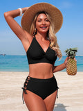 Emoswim - Womens Sexy V Neck 2 Piece Bikini Sets Cheeky High Cut Tie Side Bathing Suit Summer Beach Swimwear