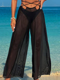 Emoswim - Womens 3 Piece Bikini Sets with Mesh Cover Up Pants Halter Cheeky Thong Swimsuits Sexy Bathing Suits