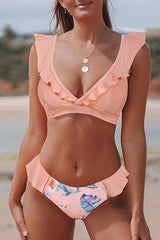Emoswimsuit - V-Neck Ruffled Printed Bikini