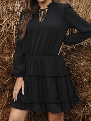 Emoswimsuit - Solid Color Puff Long Sleeve Mini Dress