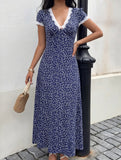 Lace Patch Floral V Neck Maxi Dress_CWDMD02895