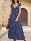 Lace Patch Floral V Neck Maxi Dress_CWDMD02895